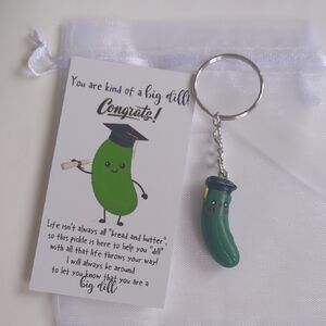 Cute Big Dill Graduation Pickle Keychain And Card
